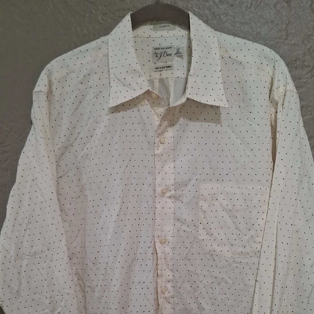 J. Crew Men's Cream Button Down Shirt with Dots Size LT
